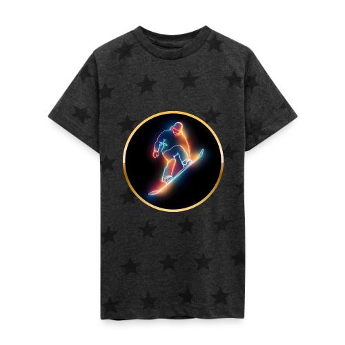 Golden Neon Snowboard - Kid's 5 Star Print T-Shirt