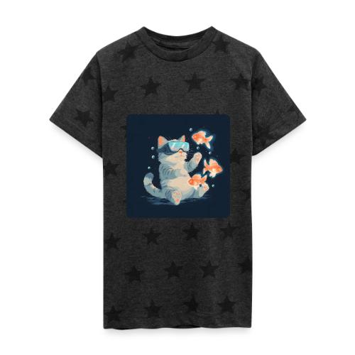Cat: VR Fish Chase - Kid's 5 Star Print T-Shirt
