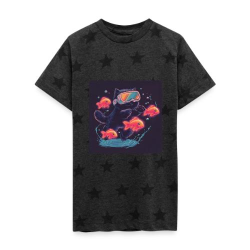 Cyber Cat Splash - Kid's 5 Star Print T-Shirt