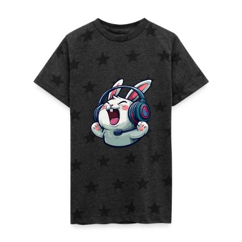 Gamer Bunny Headset Cartoon Design - Kid's 5 Star Print T-Shirt