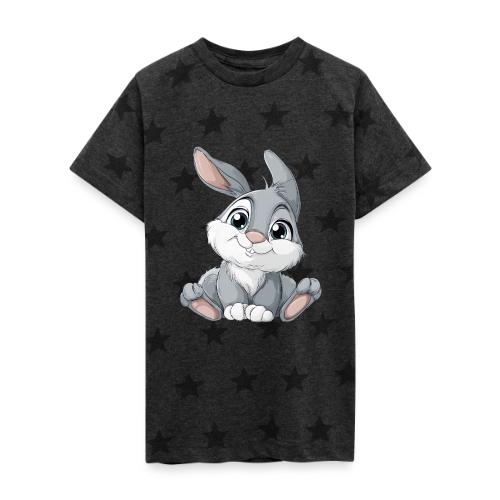 Joyful Grey and White Baby Rabbit Cartoon - Kid's 5 Star Print T-Shirt