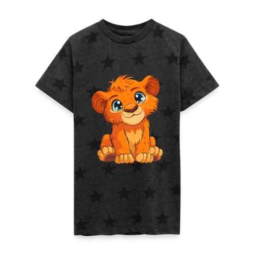 Sweet Cartoon Lion Cub with Big Innocent Eyes - Kid's 5 Star Print T-Shirt
