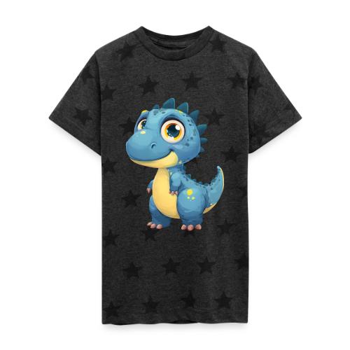 Smiling Blue and Yellow Baby Dinosaur - Kid's 5 Star Print T-Shirt