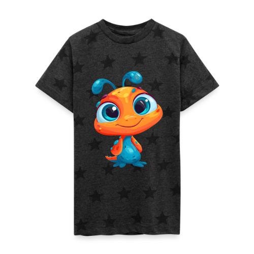 Fun Cartoon Alien in Orange and Blue - Kid's 5 Star Print T-Shirt
