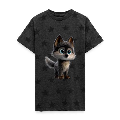 Innocent Cartoon Baby Wolf - Kid's 5 Star Print T-Shirt