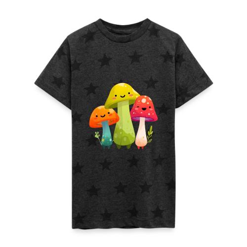 Trio of Happy Mushrooms - Kid's 5 Star Print T-Shirt