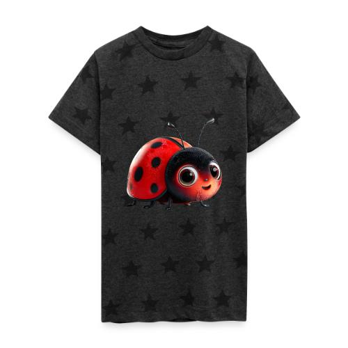 Adorable Cartoon Ladybug with Big Eyes - Kid's 5 Star Print T-Shirt