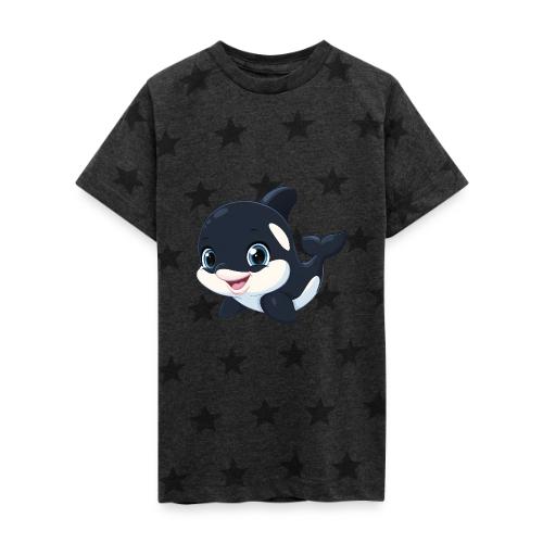 Playful Cartoon Baby Orca with Sweet Smile - Kid's 5 Star Print T-Shirt