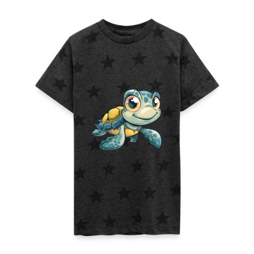 Playful Cartoon Baby Sea Turtle with a Smile - Kid's 5 Star Print T-Shirt