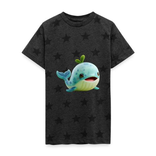 Playful Green-Blue Baby Whale - Kid's 5 Star Print T-Shirt