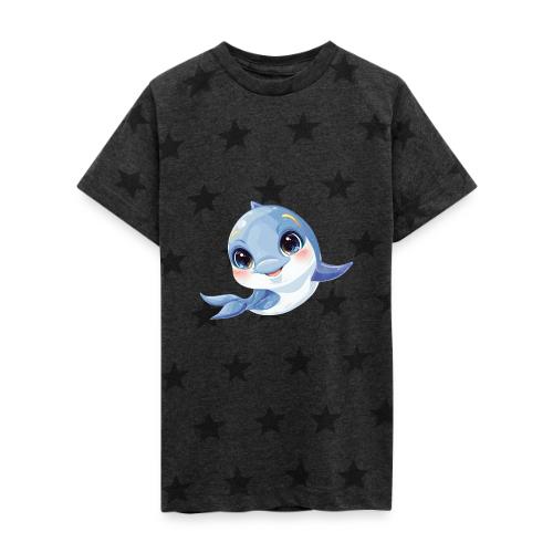 Joyful Blue-White Baby Dolphin - Kid's 5 Star Print T-Shirt