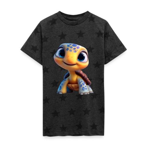 Joyful 3D Baby Turtle with Big Eyes - Kid's 5 Star Print T-Shirt