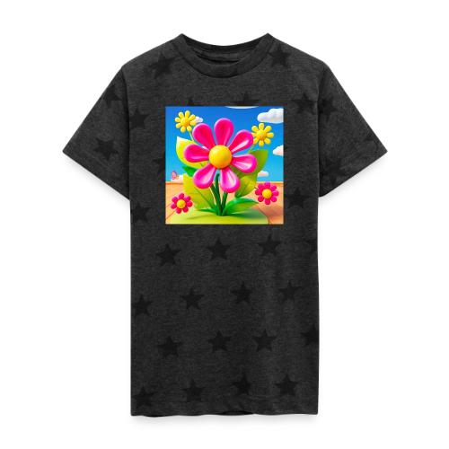 Pink Floral Peace | Sky & Nature Design - Kid's 5 Star Print T-Shirt