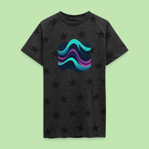 Abstract Wavy Ocean Pattern - Kid's 5 Star Print T-Shirt