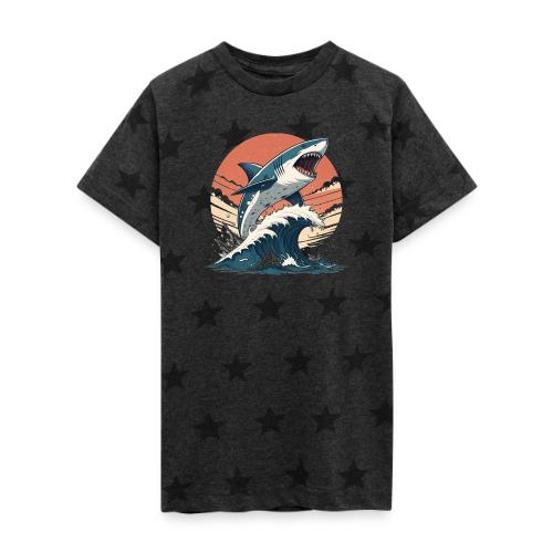 Fierce Shark Breaking Through Waves - Kid's 5 Star Print T-Shirt