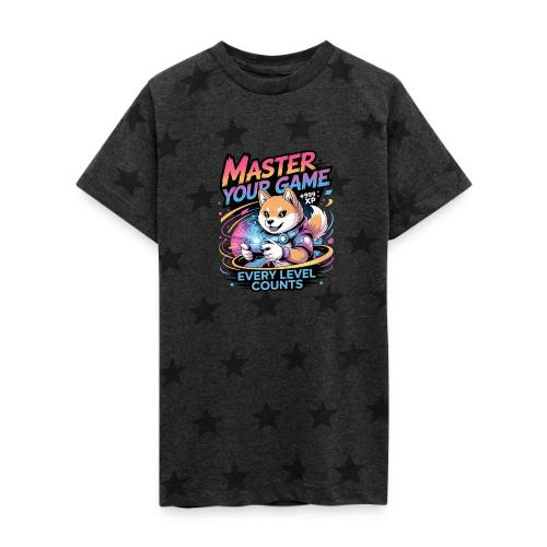 Cute Gamer Shiba Inu Level Up - Kid's 5 Star Print T-Shirt