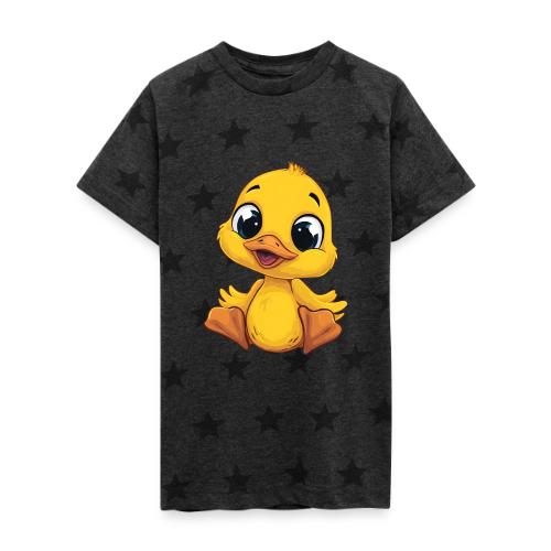 Sweet Yellow Cartoon Duck Sitting Happily - Kid's 5 Star Print T-Shirt