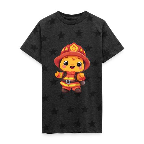 Cute Cartoon Firefighter in Red and Yellow Suit - Kid's 5 Star Print T-Shirt