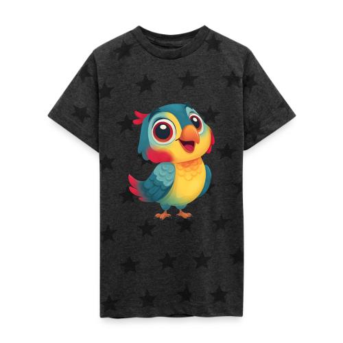 Bright Cartoon Parrot with Joyful Expression - Kid's 5 Star Print T-Shirt