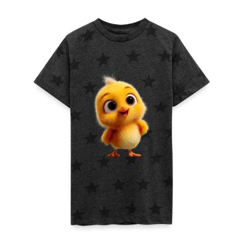Cute Cartoon Yellow Chick with Big Sparkling Eyes - Kid's 5 Star Print T-Shirt