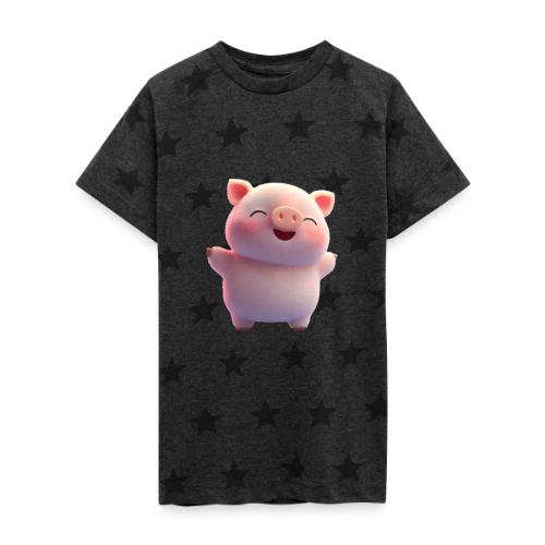 Cute Cartoon Baby Pig Standing Arms Up - Kid's 5 Star Print T-Shirt