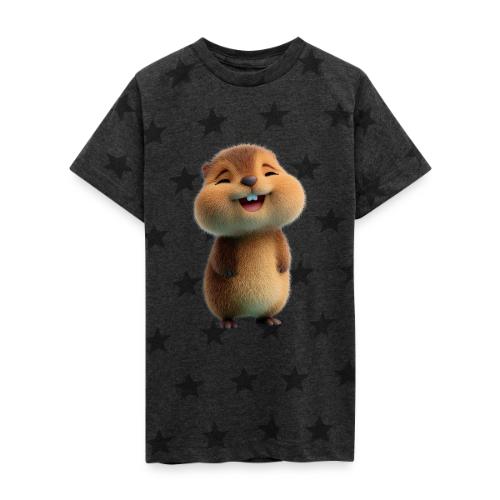 Joyful Cartoon Baby Beaver - Kid's 5 Star Print T-Shirt