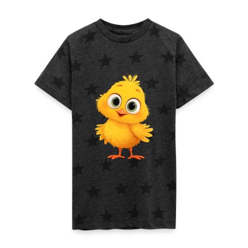 Sweet Yellow Cartoon Chick with Joyful Smile - Kid's 5 Star Print T-Shirt