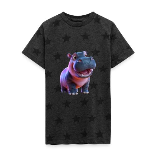 Smiling Cartoon Baby Hippo Standing - Kid's 5 Star Print T-Shirt