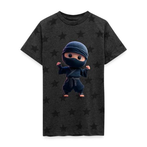 Cute Cartoon Ninja Toddler in Fight Pose - Kid's 5 Star Print T-Shirt