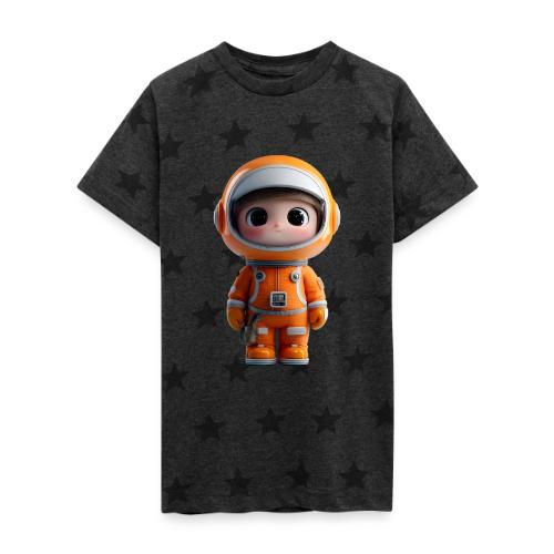 Cute Cartoon Astronaut in Orange Suit - Kid's 5 Star Print T-Shirt