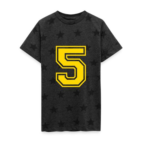 Number 5 in a classic athletic collegiate font - Kid's 5 Star Print T-Shirt
