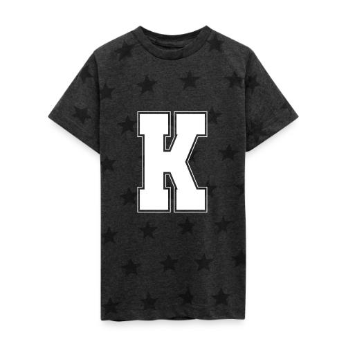 White Letter K – Varsity Alphabet Monogram - Kid's 5 Star Print T-Shirt