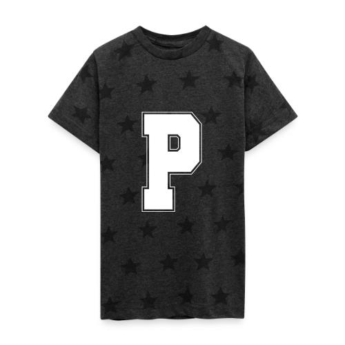 White Letter P – Varsity Alphabet Monogram - Kid's 5 Star Print T-Shirt