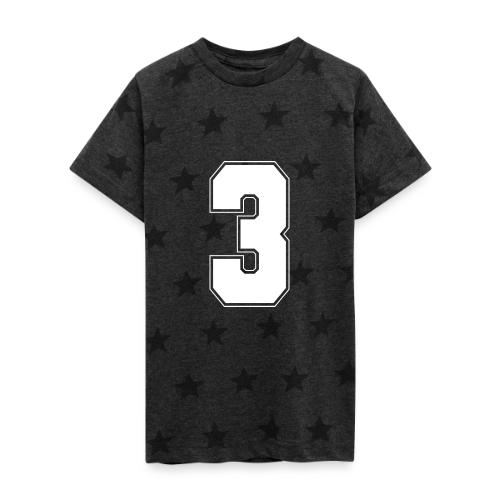 White Number 3 – Varsity Font - Kid's 5 Star Print T-Shirt