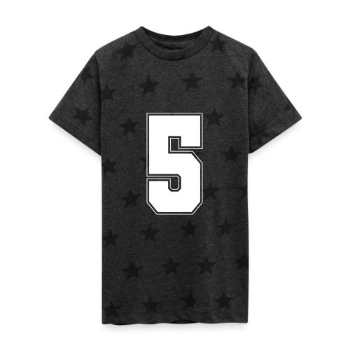 White Number 5 – Varsity Font - Kid's 5 Star Print T-Shirt