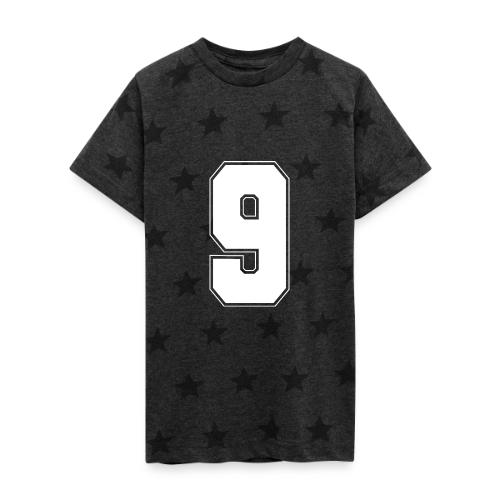 White Number 9 – Varsity Font - Kid's 5 Star Print T-Shirt