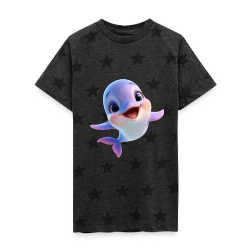 Purple-White Smiling Baby Dolphin - Kid's 5 Star Print T-Shirt