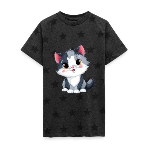 Sweet Sitting Kitten Cartoon Smiling - Kid's 5 Star Print T-Shirt