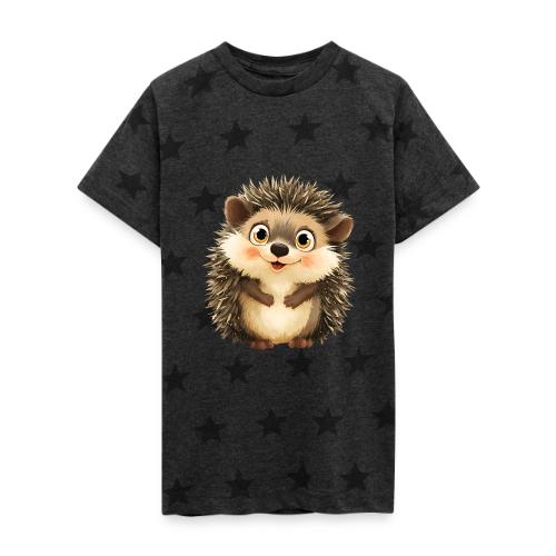 Smiling Cartoon Hedgehog with Joyful Expression - Kid's 5 Star Print T-Shirt