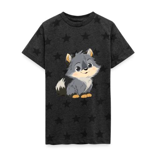 Cute Cartoon Baby Wolf with Innocent Eyes - Kid's 5 Star Print T-Shirt