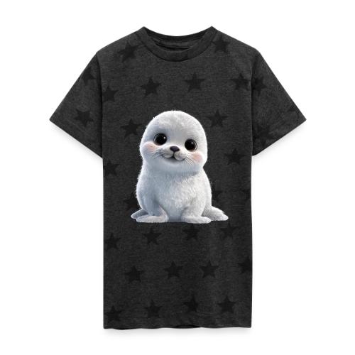 Cute White Cartoon Baby Sea Lion - Kid's 5 Star Print T-Shirt