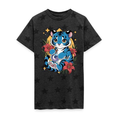 Mystic Blue Tiger Anime Potion Design – Cute tiger - Kid's 5 Star Print T-Shirt