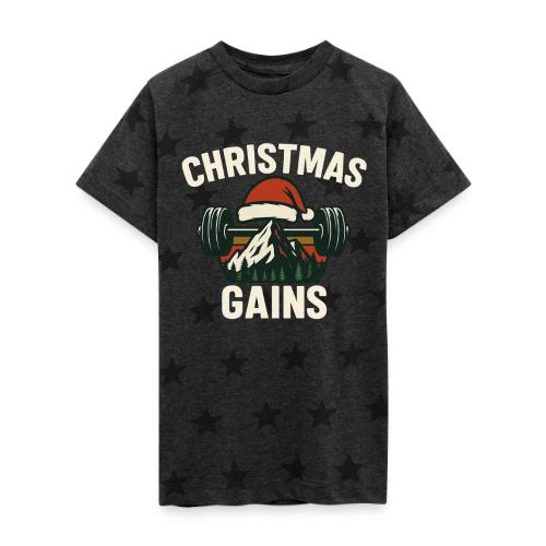 Christmas Gains – Santa Barbell Power - Kid's 5 Star Print T-Shirt