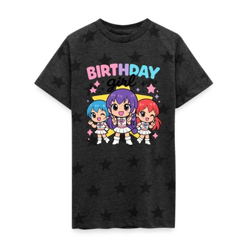 Cute Chibi Birthday Idol Girls - Kid's 5 Star Print T-Shirt