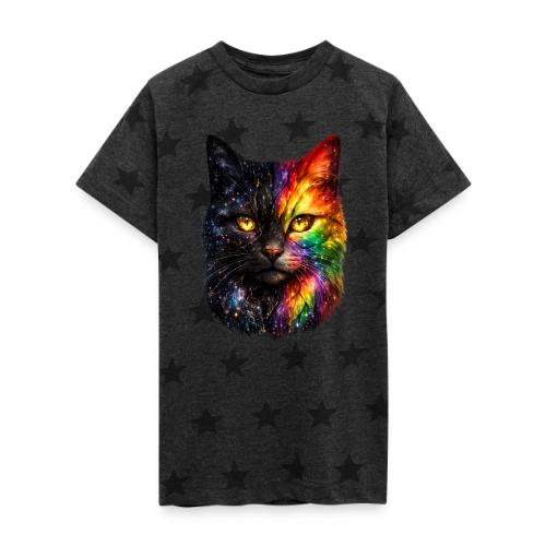 Cosmic Galaxy Rainbow Cat - Kid's 5 Star Print T-Shirt