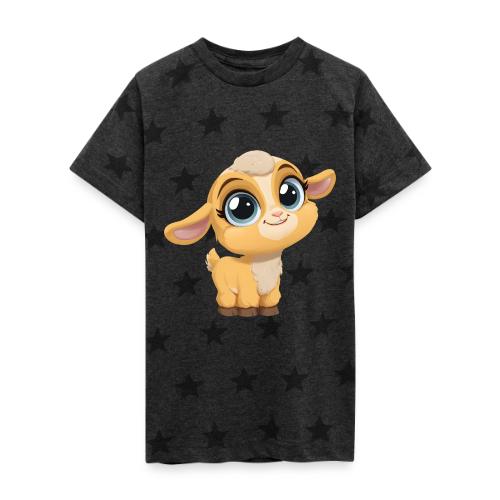 Sweet Cartoon Baby Goat with Joyful Smile - Kid's 5 Star Print T-Shirt