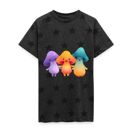 Cheerful Mushroom Friends - Kid's 5 Star Print T-Shirt