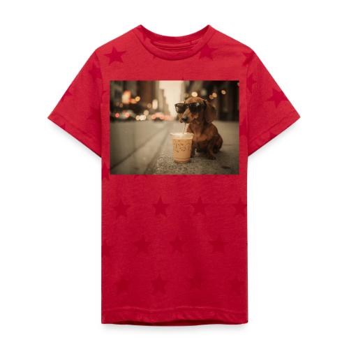 Funny Dachshund Iced Coffee Lover Tee - Kid's 5 Star Print T-Shirt
