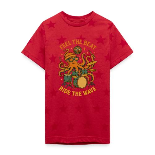 Feel the Beat Octopus Drummer Retro 70s t-shirt - Kid's 5 Star Print T-Shirt