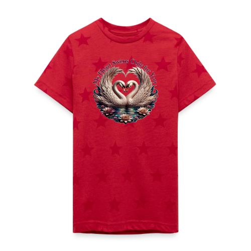My Heart Swims Only for You Swan Heart T-Shirt - Kid's 5 Star Print T-Shirt